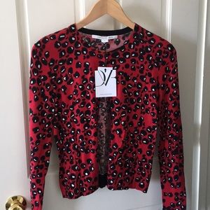 Diane von Furstenberg Red Leopard Cardigan